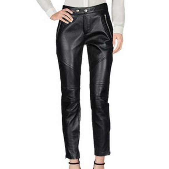 NWT Auth $6150 Saint Laurent black leather biker moto ankle pants SZ FR 36 US 4 - Picture 1 of 8